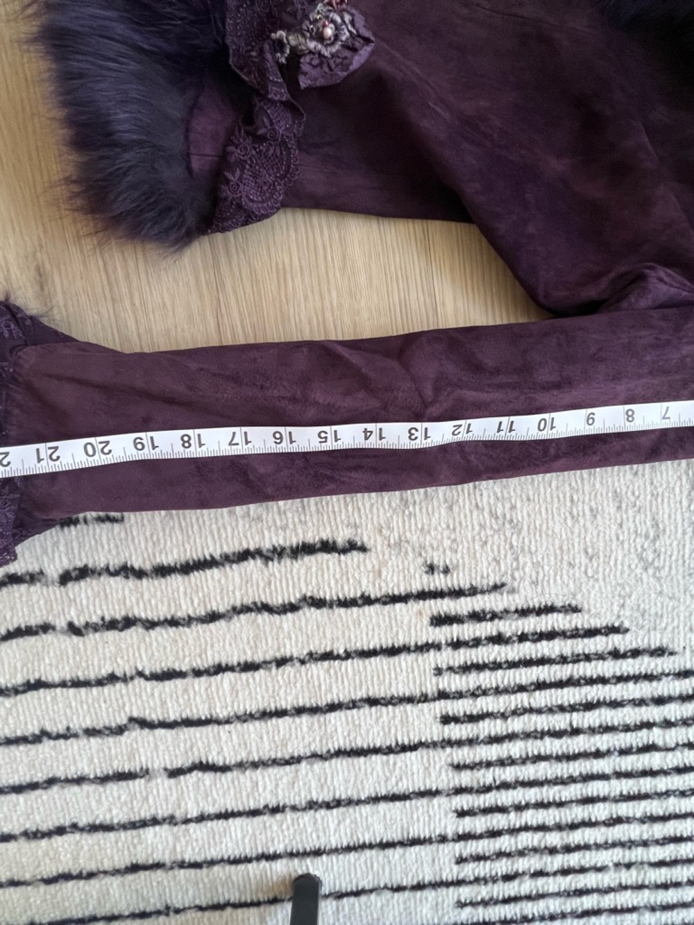 Vintage Pink Mary Purple Suede Fox Fur Collar Jacket Embellished Peplum Coat M - Picture 13 of 15